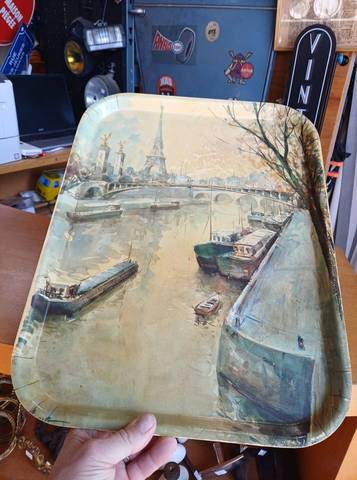 Plateau Vintage "Paris & la Seine" - Style Aquarelle