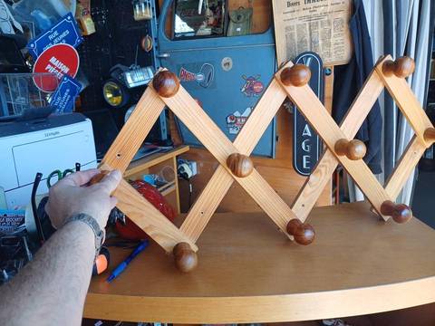 Portemanteau accordéon vintage en bois massif - Réglable