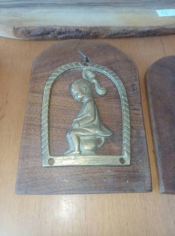plaque décorative Vintage - Laiton et Bois - Thème Enfant