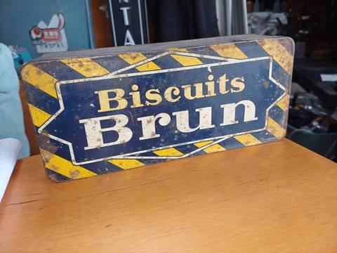 Ancienne Boîte Métal BISCUITS BRUN – Vintage Déco Garage
