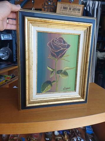 Tableau Peinture Huile sur Toile - Rose - Signé S. GRANGE