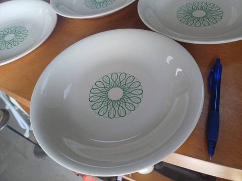 4 Assiettes creuses vintage Salins France - Motif Rosace Verte - Ø 22cm