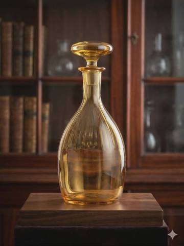 Ancienne Carafe à liqueur en verre ambré numérotée - Vintage Design 50/60