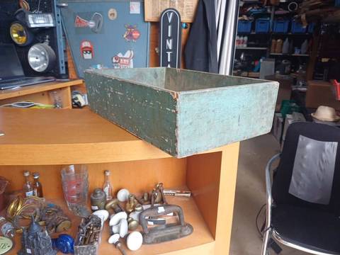 Ancienne Caisse d’Atelier Bois – Patine Bleu/Vert – Déco Vintage