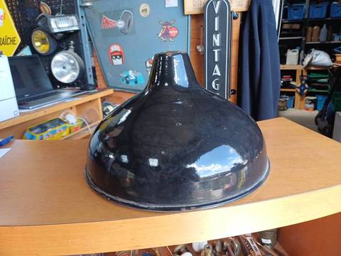 Abat-jour suspension d’usine vintage en tôle émaillée noire - Ø 35,5 cm