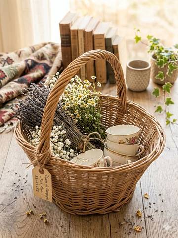 Grand Panier en Osier Vintage – Idéal Cueillette, Bûches ou Déco