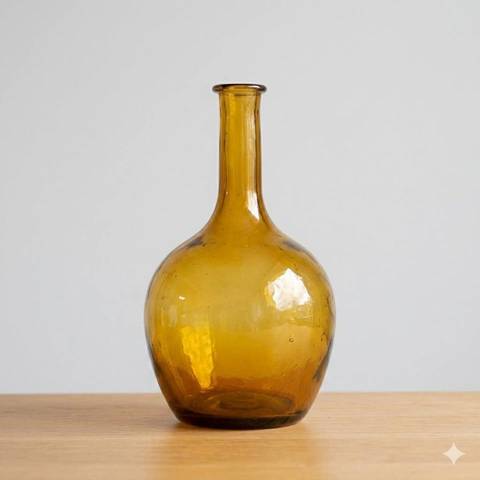 Ancienne bouteille / Soliflore en verre soufflé ambré - Vintage