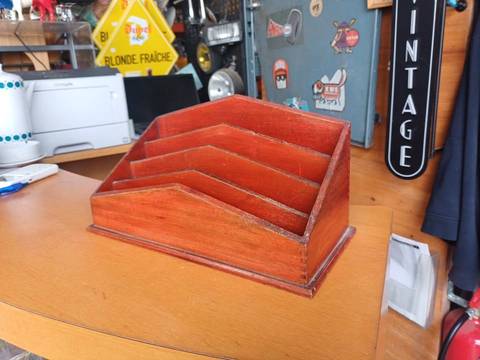 Trieur à courrier vintage en bois / Porte-documents de bureau ancien