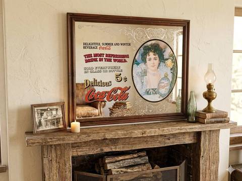 Miroir publicitaire vintage Coca-Cola 49x59 cm – Cadre bois