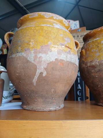 pots à confit anciens en terre cuite vernissée jaune XIXe – photo 2