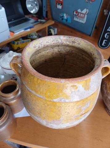 pots à confit anciens en terre cuite vernissée jaune XIXe – photo 4