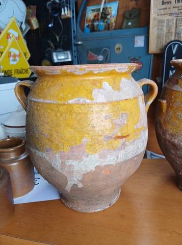 pots à confit anciens en terre cuite vernissée jaune XIXe – photo 5