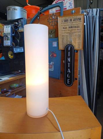 Lampe colonne cylindrique en verre dépoli - Style Vintage H45
