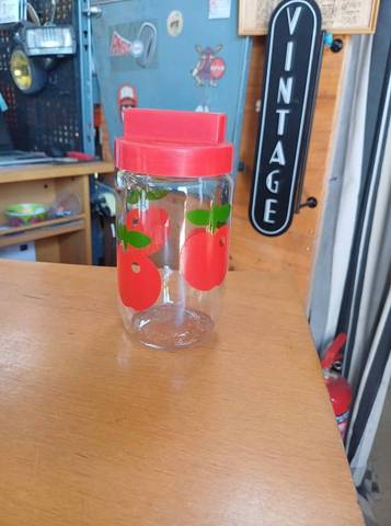 Ancien Bocal Verre Vintage "Pommes" Henkel Années 70 Pop-Art