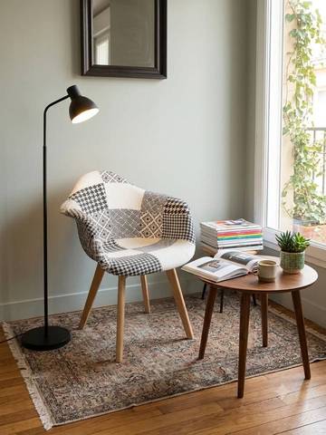 Fauteuil cabriolet scandinave patchwork noir et blanc - Style Nordique