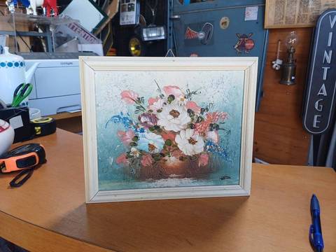 Tableau peinture à l'huile bouquet de fleurs vintage - Peint à la main