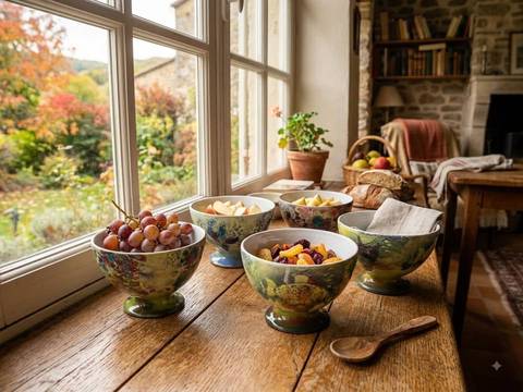 Lot de 4 anciens bols sur piédouche en céramique artisanale "La Poèterie"