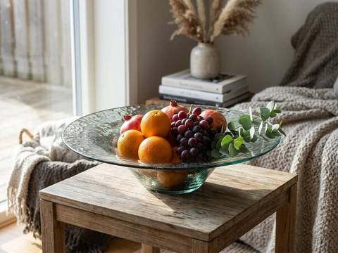 Grande coupe centre de table XXL verre martelé Ø 41 cm – Déco vintage