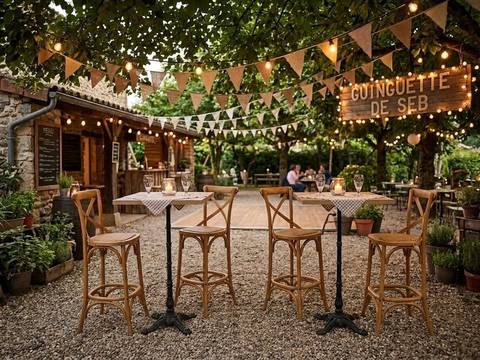 Tables hautes mange-debout pied fonte & Tabourets de bar style bistro