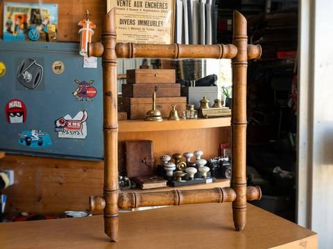 Miroir vintage cadre bois tourné style bambou – Décoration rétro