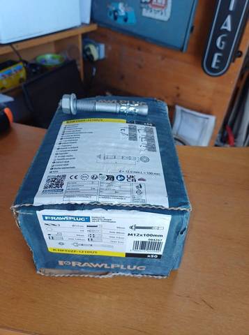 Boîte de 50 Goujons d'Ancrage Rawlplug M12 x 100 mm — Neuf