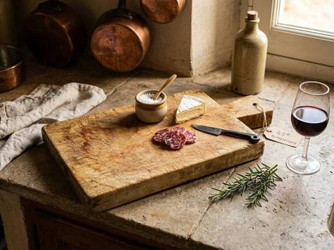 Ancienne planche à découper / Planche à pain en bois massif - Déco vintage brocante