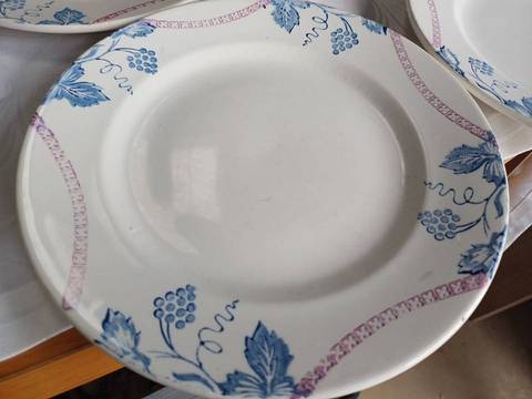 Lot de 6 assiettes plates anciennes en faïence — Décor bleu & rose (Ø 22 cm) – photo 5