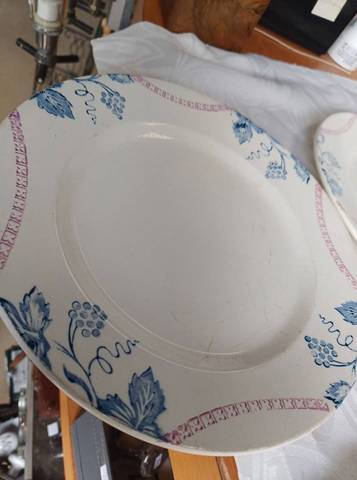 Lot de 6 assiettes plates anciennes en faïence — Décor bleu & rose (Ø 22 cm) – photo 6