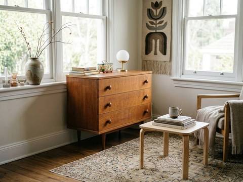 Commode vintage pieds compas 3 tiroirs