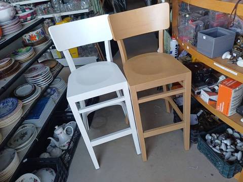 Chaise Haute / Tabouret de Bar "BASTIA" Bois – Modèles d'Exposition NEUFS (Blanc & Naturel / Vente Unité)