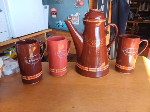 Service à Chocolat Chaud / Cacao Vintage "Silea" - Chocolatière + 3 Mugs Céramique