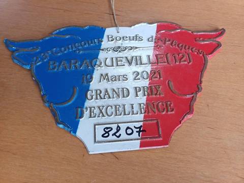 Plaque de concours agricole Bœufs de Pâques Baraqueville 2021 - Grand Prix d'Excellence