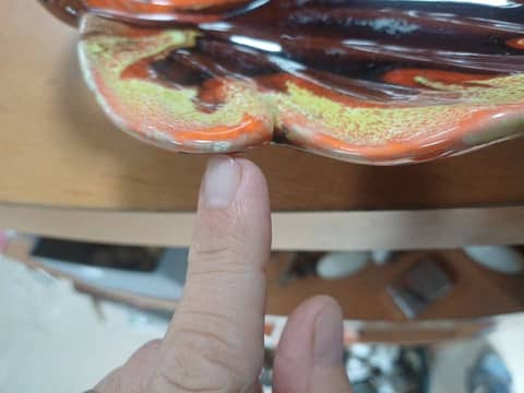 Grand plat feuille céramique Vallauris vintage 70s - Orange & Marron – photo 4
