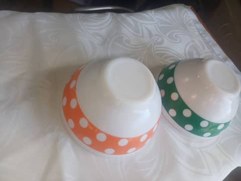 Paire de Bols Vintage Arcopal à Pois Orange et Vert - Années 70 Pop Art   polka – photo 7