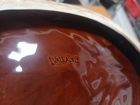 Grand plat feuille céramique Vallauris vintage 70s - Orange & Marron – photo 7
