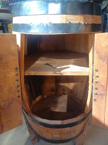 Meuble Bar Tonneau / Tonneau de Vin Transformé en Chêne & Fer forgé – photo 4