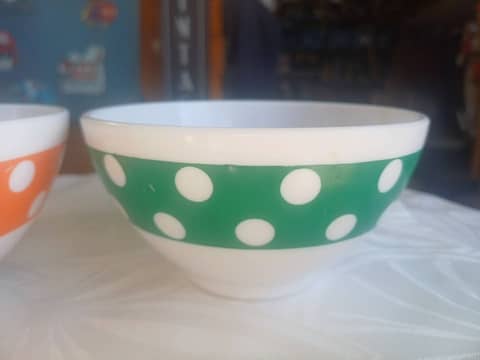 Paire de Bols Vintage Arcopal à Pois Orange et Vert - Années 70 Pop Art   polka – photo 3