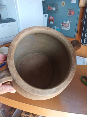 Pot à graisse ancien en grès – Pot à confit rustique 2 anses – photo 3