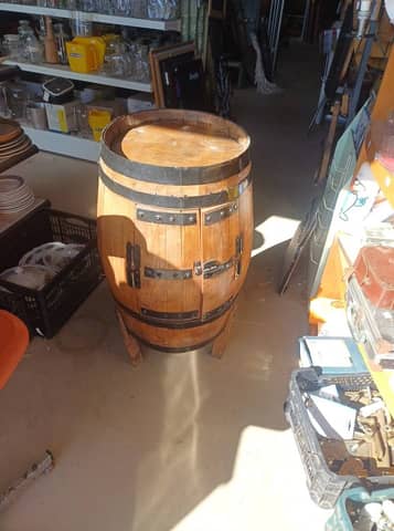 Meuble Bar Tonneau / Tonneau de Vin Transformé en Chêne & Fer forgé – photo 2