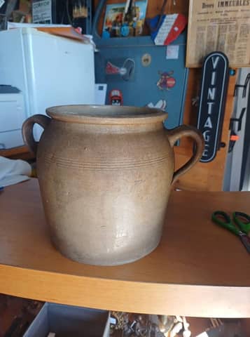 Pot à graisse ancien en grès – Pot à confit rustique 2 anses – photo 2