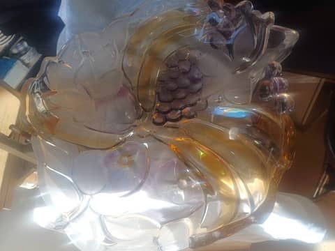 Grande coupe à fruits vintage en verre moulé pressé / dépoli – Motif Fruits (35-37 cm) – photo 5