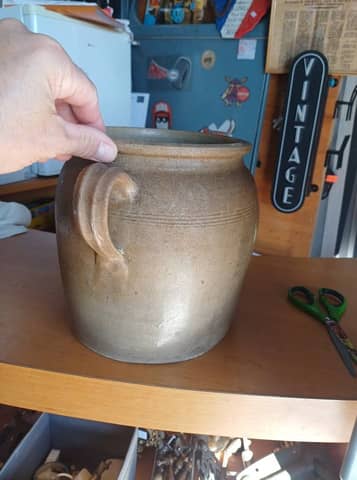 Pot à graisse ancien en grès – Pot à confit rustique 2 anses – photo 5