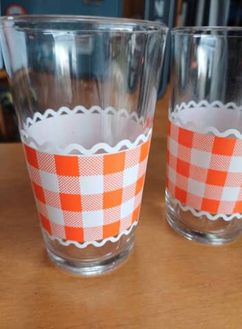 Lot de 3 verres vintage vichy orange rétro Made in Italy – photo 4