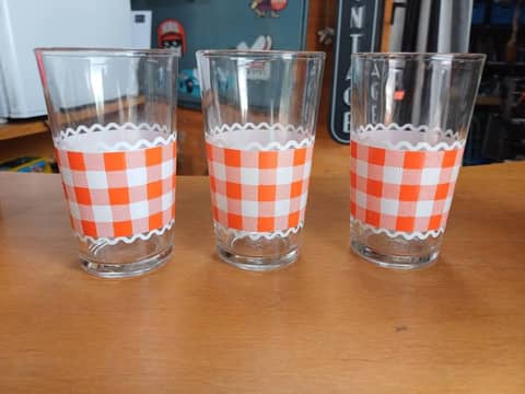 Lot de 3 verres vintage vichy orange rétro Made in Italy – photo 3