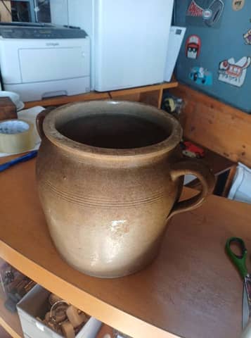 Pot à graisse ancien en grès – Pot à confit rustique 2 anses – photo 4