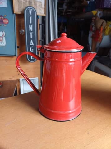 Ancienne cafetière en tôle émaillée rouge vintage / Verseuse rétro – photo 6