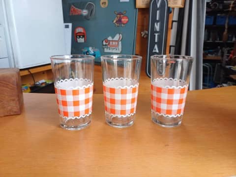Lot de 3 verres vintage vichy orange rétro Made in Italy – photo 2