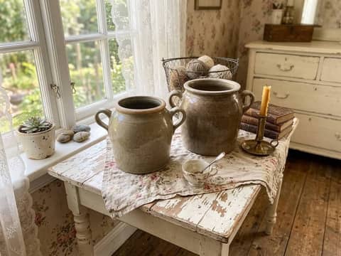 Pots à Graisse Anciens en Grès Verni / Pots à Oreilles Vintage – photo 1