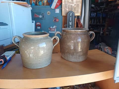 Pots à Graisse Anciens en Grès Verni / Pots à Oreilles Vintage – photo 2
