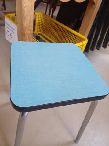 Tabouret vintage en formica bleu / style rétro scandinave 60/70's – photo 3